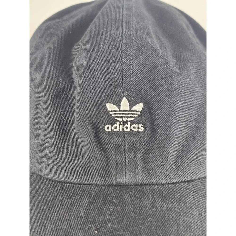 Adidas Baseball Hat Cap Strap Back Black Small White Logo Trefoil Adjustable